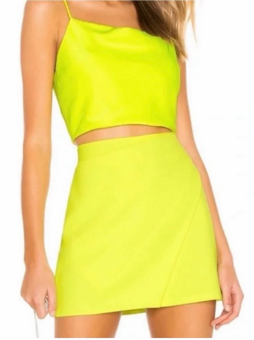 Alice + Olivia Neon Yellow Two-Piece Mini Skirt Set